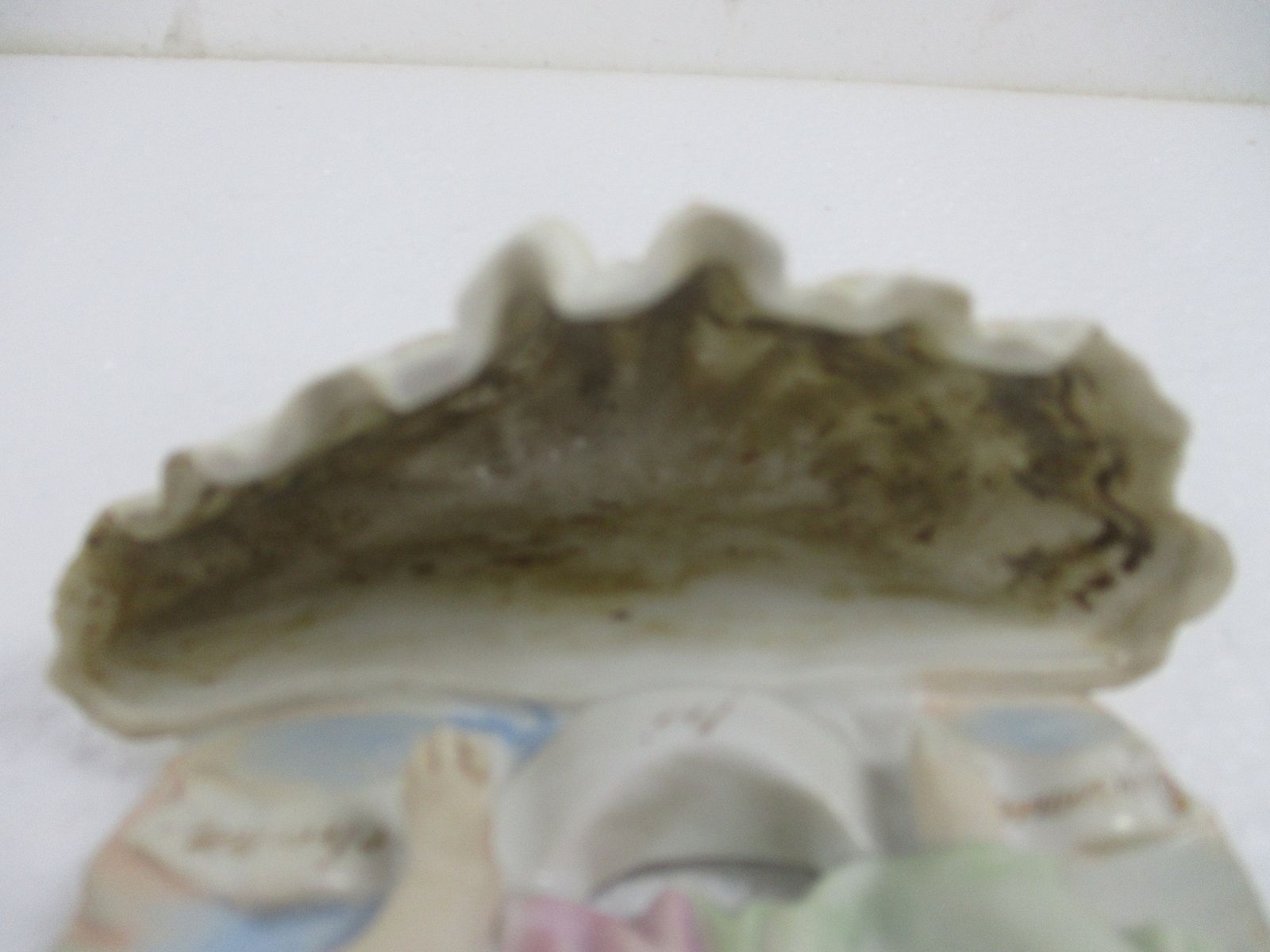 French Holy Water Font Vessel Infant Angels Jesus Christ Crucifix  Bisque Htf Lo photo 121.0