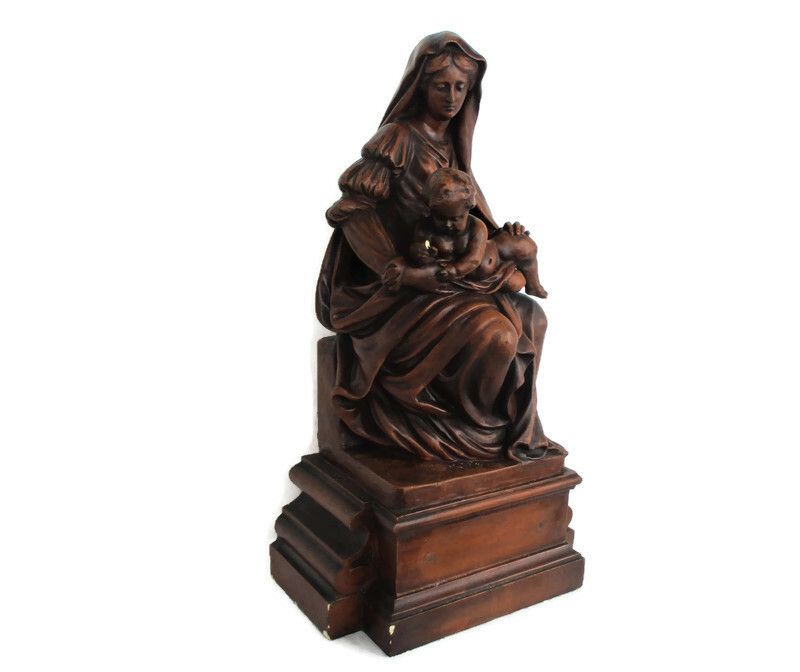 Church Statue Sitting Our Lady Virgin Mary Infant  Sedes Sapientiae Plaster
