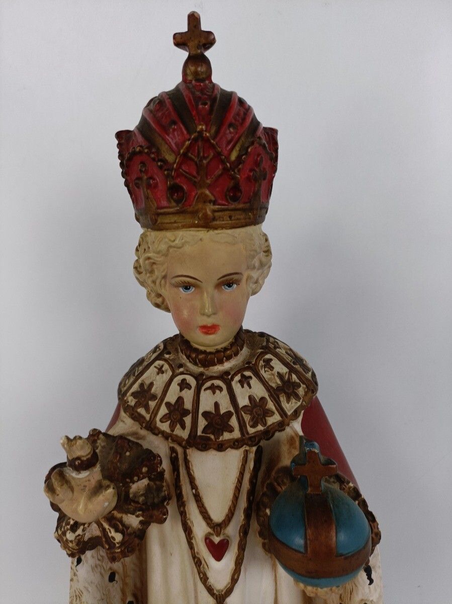 Statue Infant Of Prague Infant Jesus Santo Nino Plaster Collector 30s  Beautiful photo Art