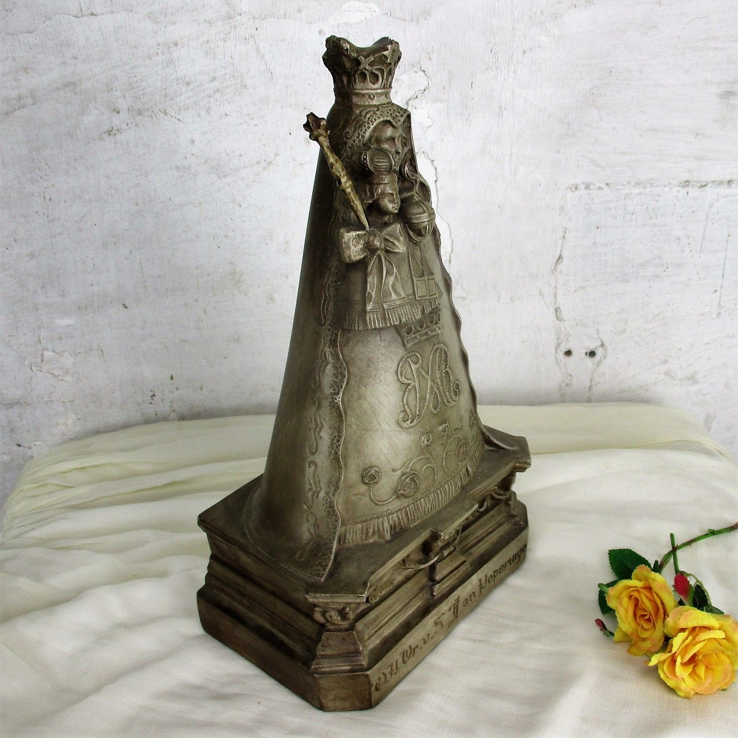 Statue Our Lady Of Poperinge Saint Jan Infant Child Plaster Collector  Htf 14.5" photo vinterior
