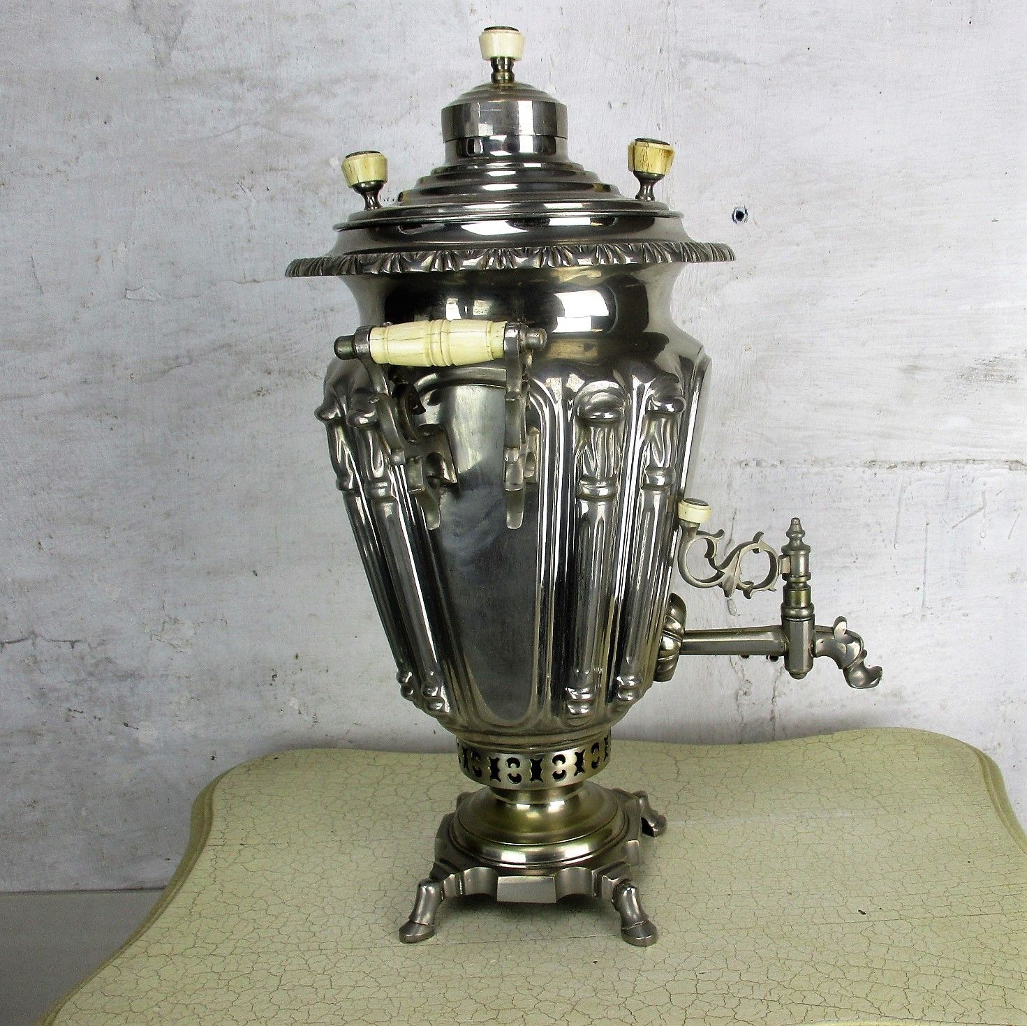 Antique Russian Large Imperial Conical Samovar Brothers Shemarin Tula Bowl  25" photo vinterior