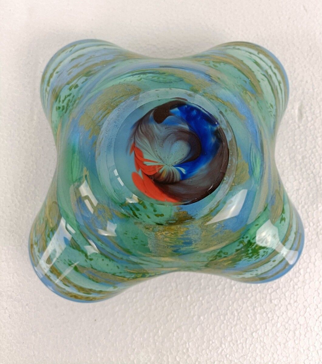 Art Glass Hand Blown Dish Centerpiece Murano Style Gorgeous Very Rare photo vintage