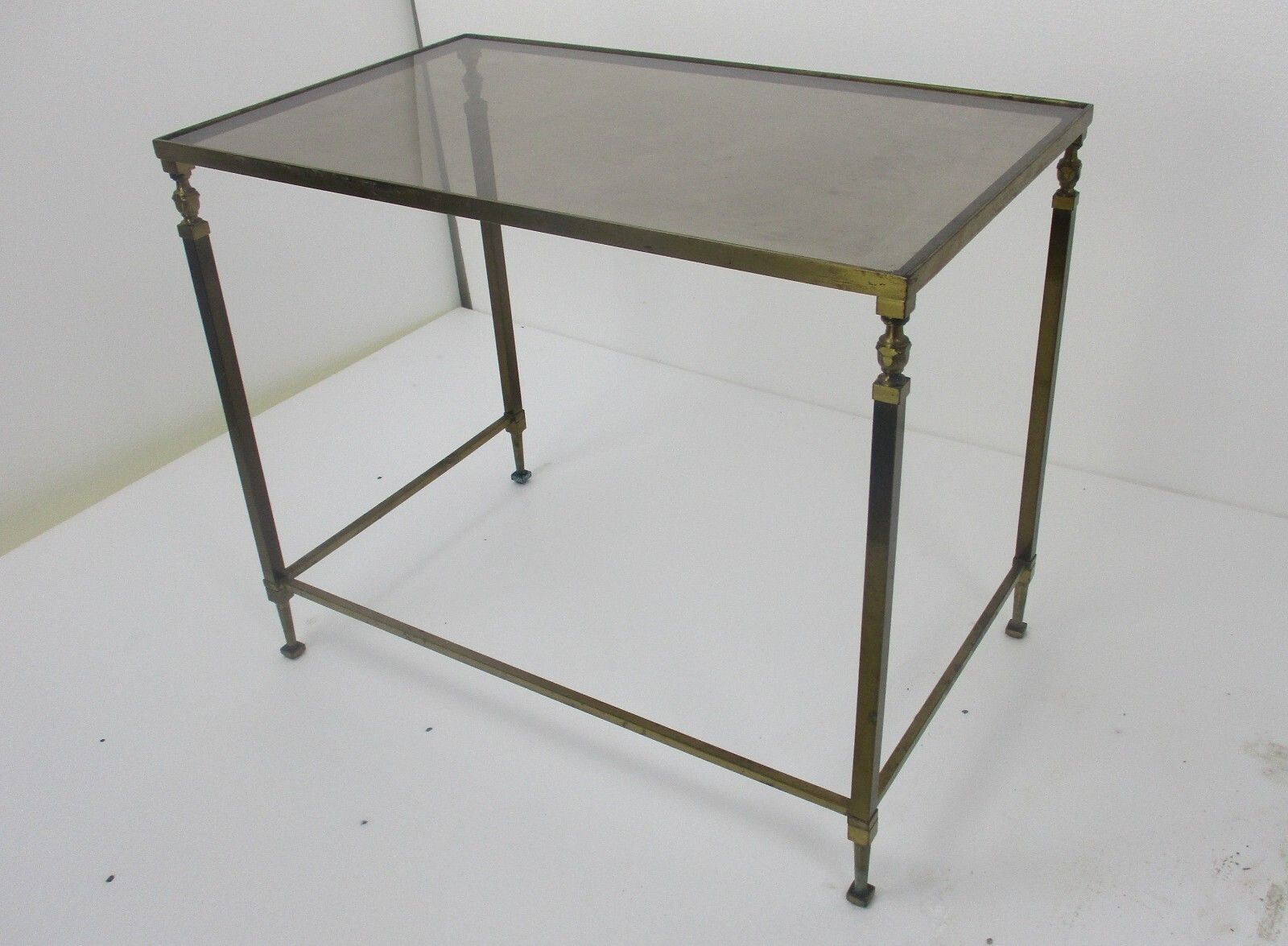 Vintage Modernist  Side Coffee Occasional Table Smoked Glass Top Brass photo for sale
