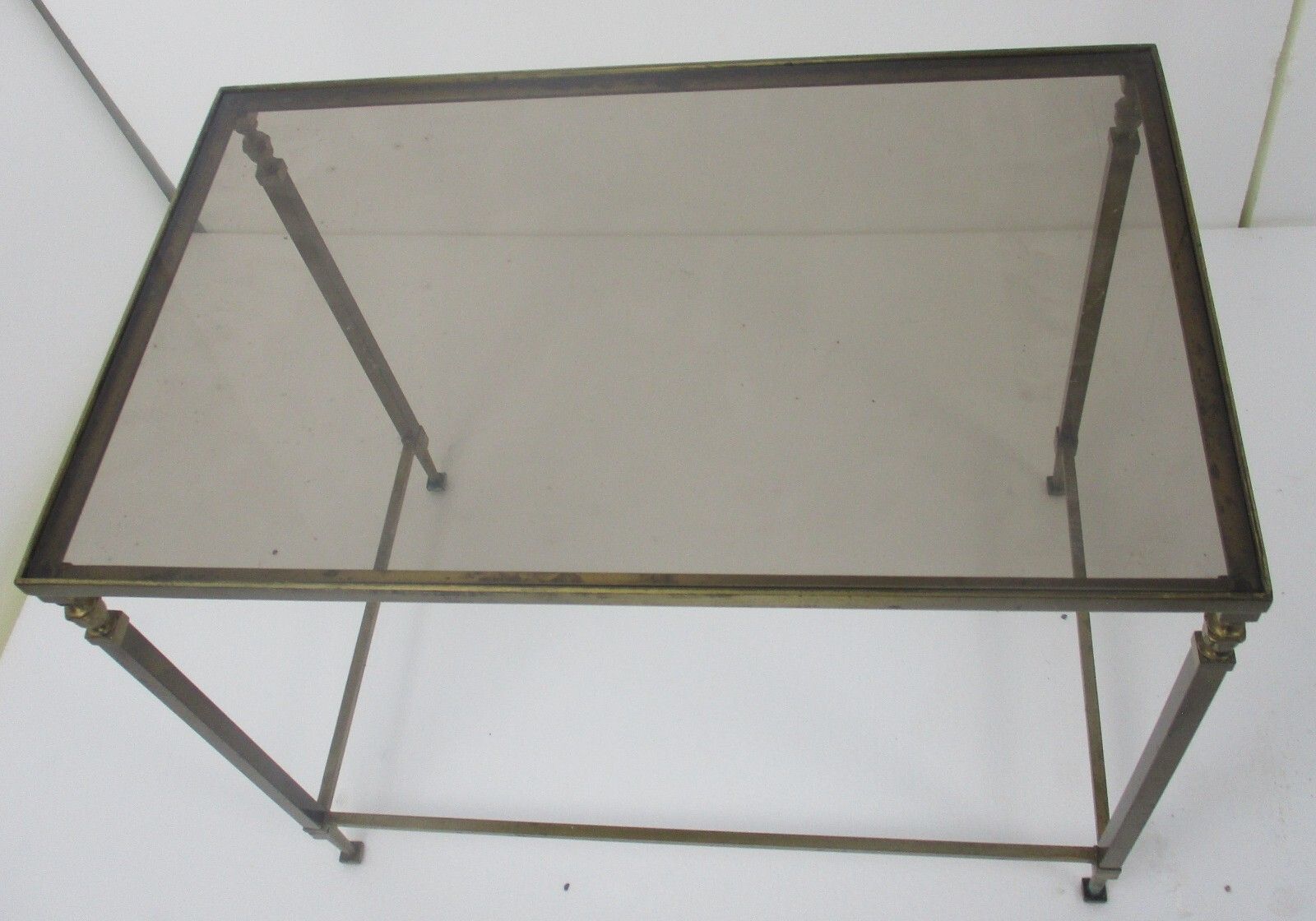 Vintage Modernist  Side Coffee Occasional Table Smoked Glass Top Brass photo Furniture