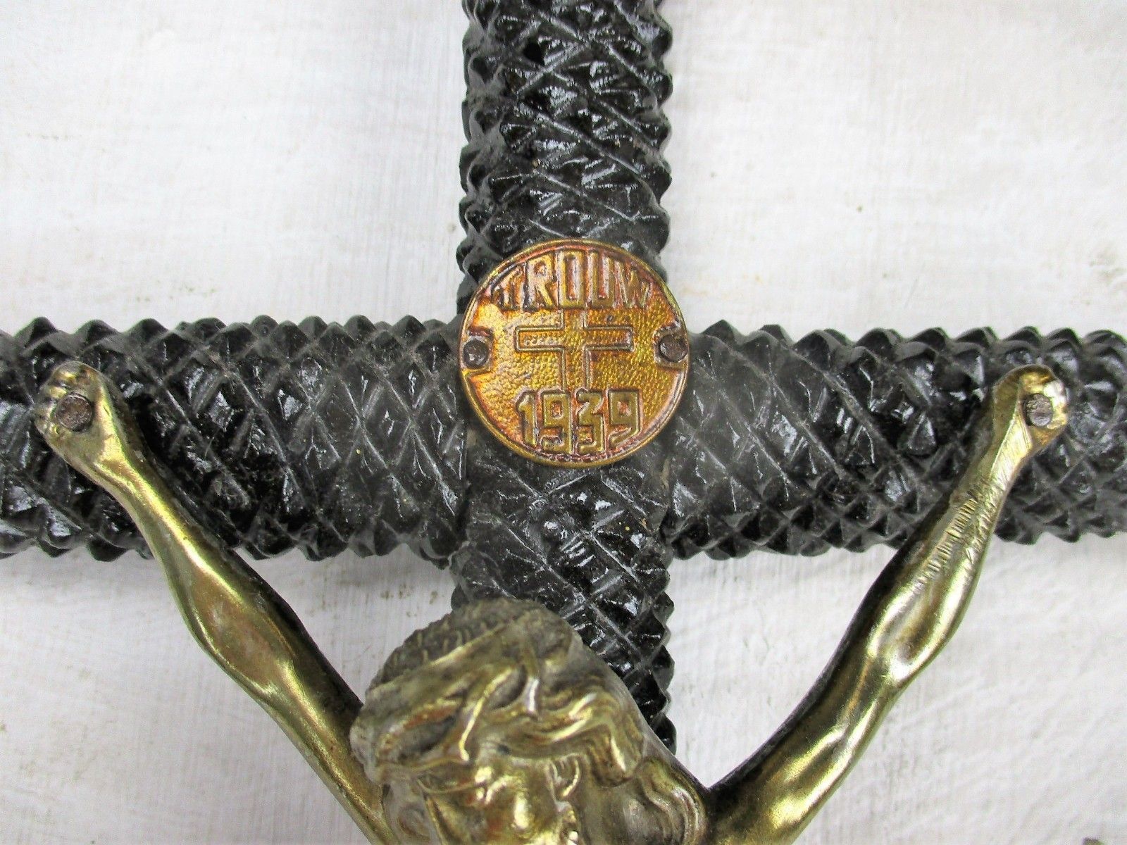 Tramp Trench Tramp Folk Art Hanging Hand Carved Wooden Crucifix Spelter 1939 photo furniture