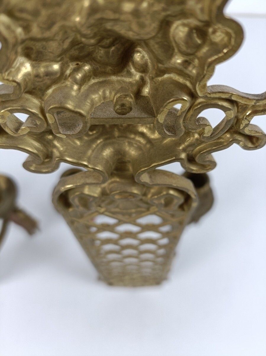 Pair French Brass Wall Sconces Candelabras Victorian Era Limoges Sevres Ornate photo vintage