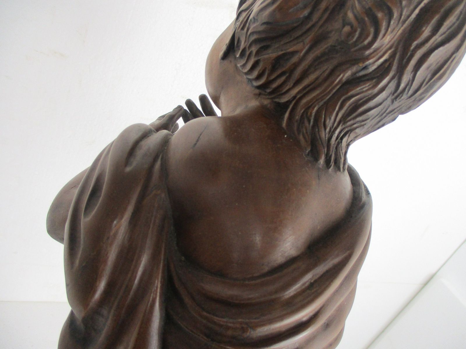 photo for sale L Hand Carved Wood Statue Little Boy Cherub Putti Signed De Hondt Willy Piece Of