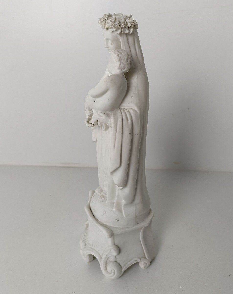 Antique 1900 Bisque Statue Virgin Mary Our Lady Madonna Infant Jesus Exquisite F photo Art