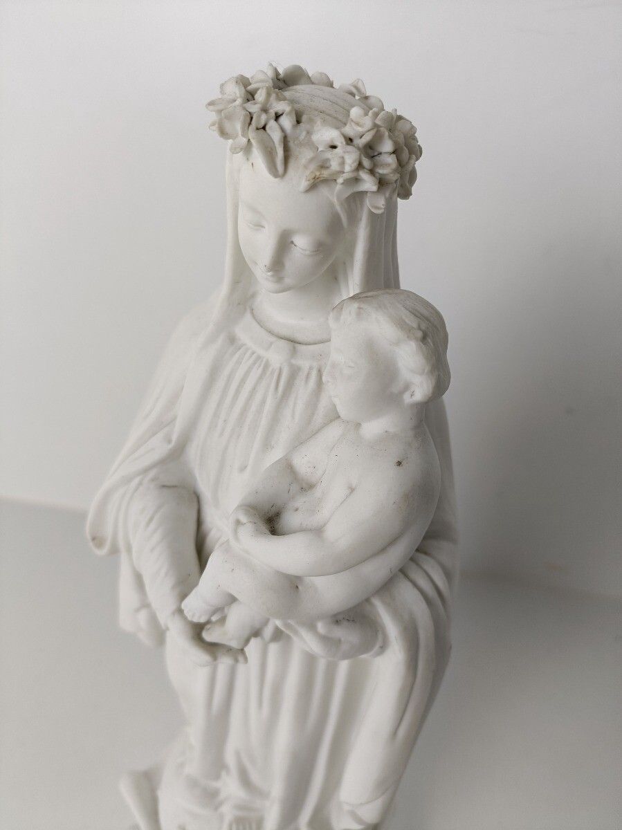 Antique 1900 Bisque Statue Virgin Mary Our Lady Madonna Infant Jesus Exquisite F photo vintage