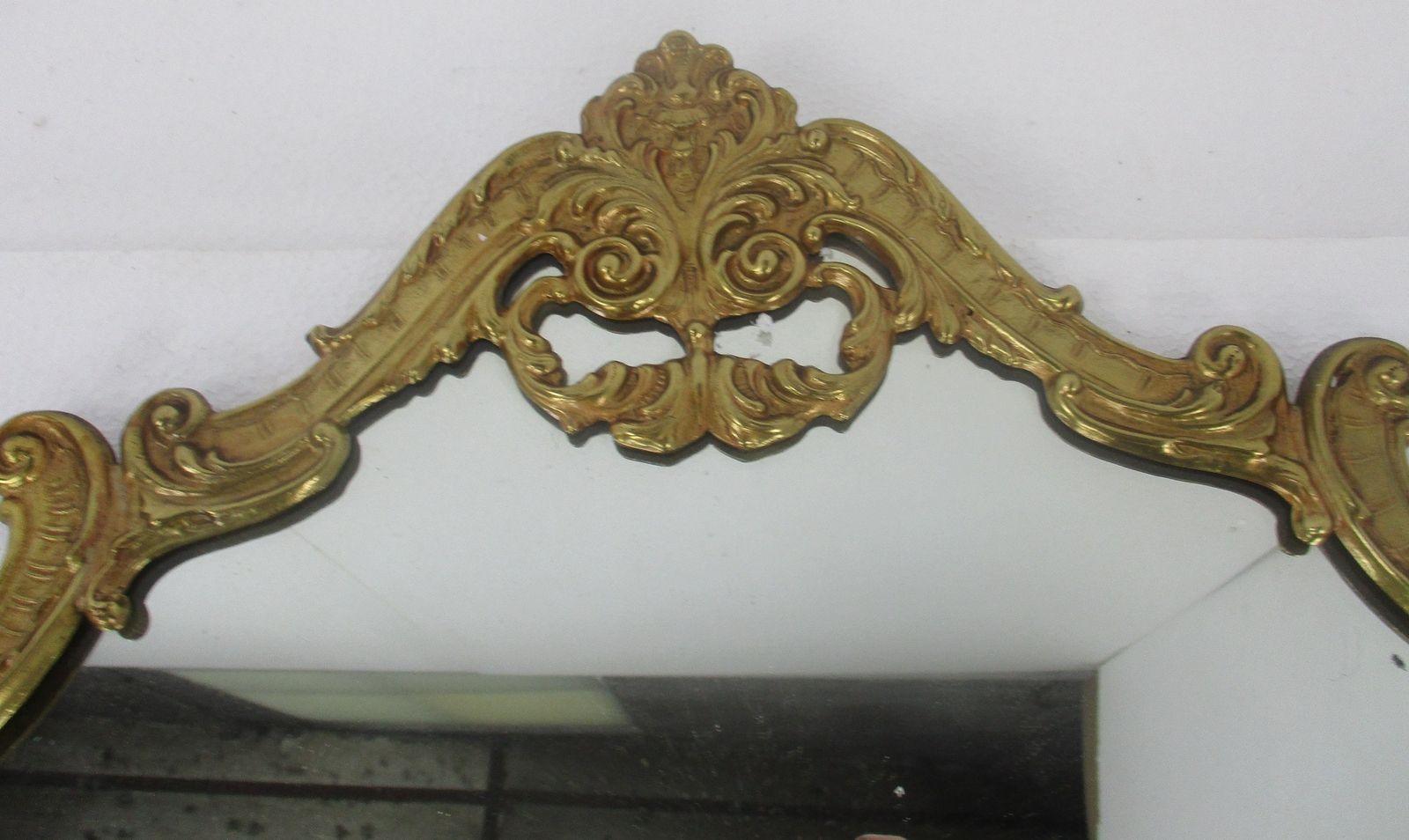 Large Gorgeous Mirror Brass Frame Vintage Hallway Bathroom Vanity photo for sale
