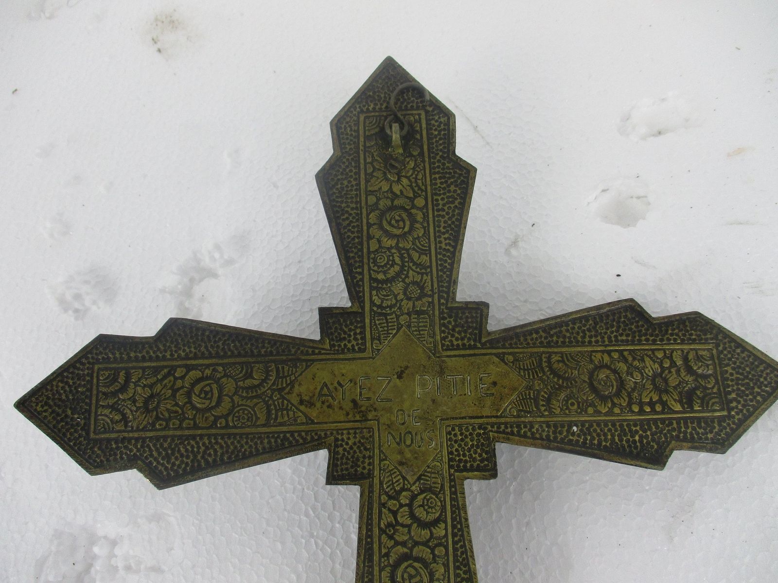 Vintage Ornate Brass Red Enamel Wall Hanging Crucifix French Large 16.53" photo 81.0