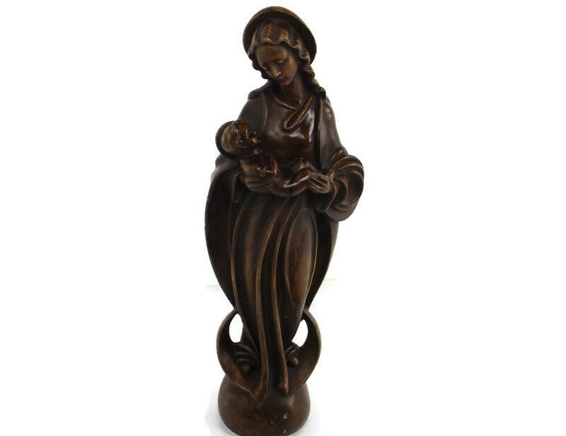 Xl  Art Nouveau Deco Plaster Statue Virgin Mary Infant Child Madonna Tenderness