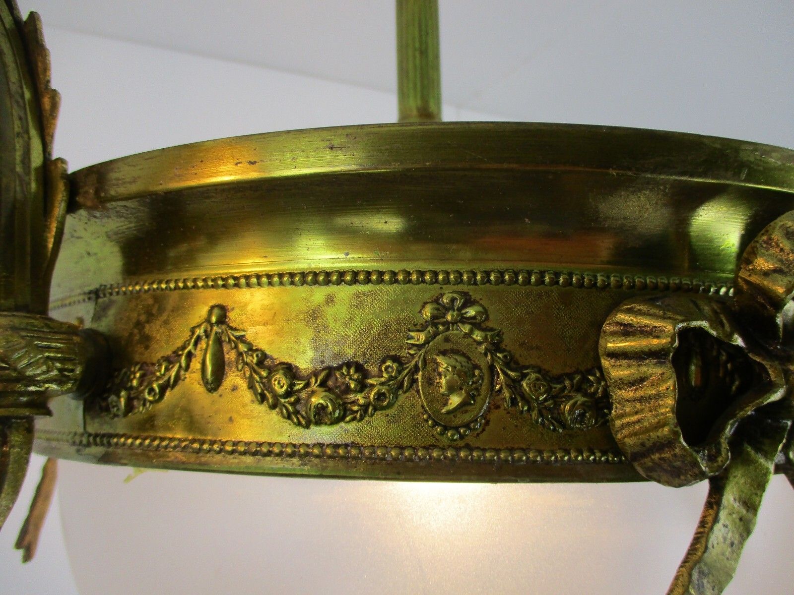 photo for sale Art Nouveau Chandelier French Bronze Doré Etched Glass Ornate Gorgeous 4 Lights