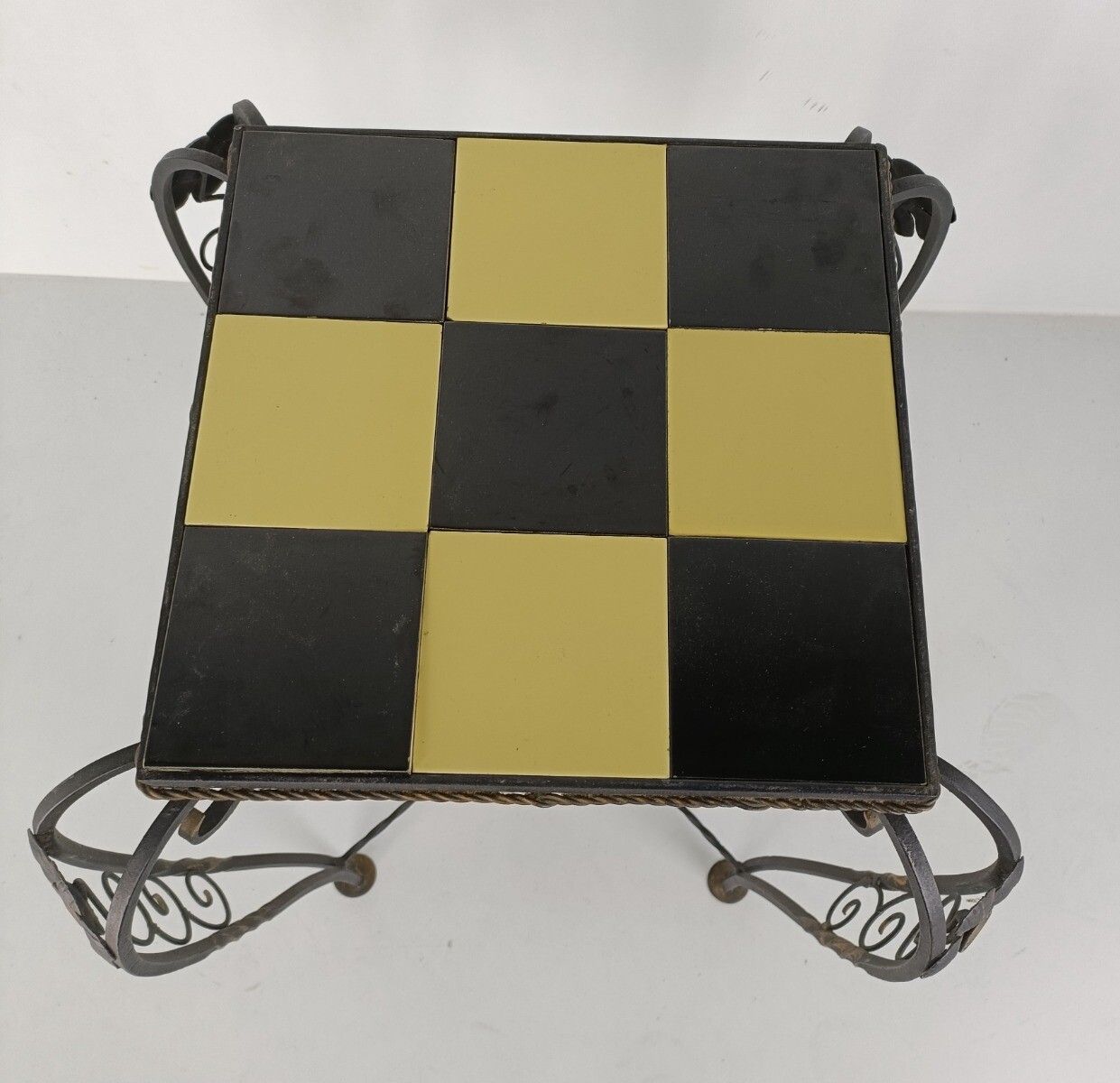 Vintage Side Coffee Occasional Table Gorgeous Modernist Wrought Iron Flowers Bla photo Furniture