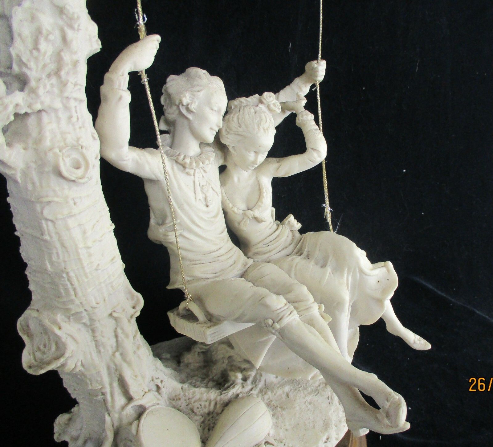 Large Figurine Statue Courting Couple  On Swing Resin Marked G.A. Vintage photo 112.0