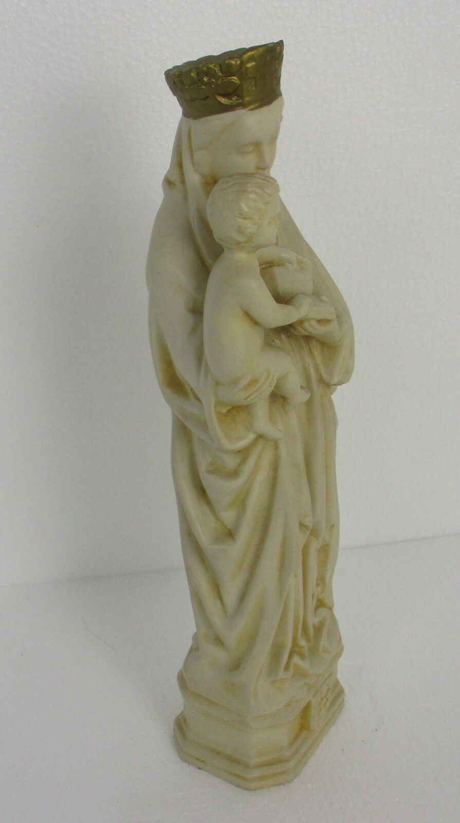 Virgin Mary Madonna And Infant Child Jesus Resin Bible Golden Crown Statue photo vinterior