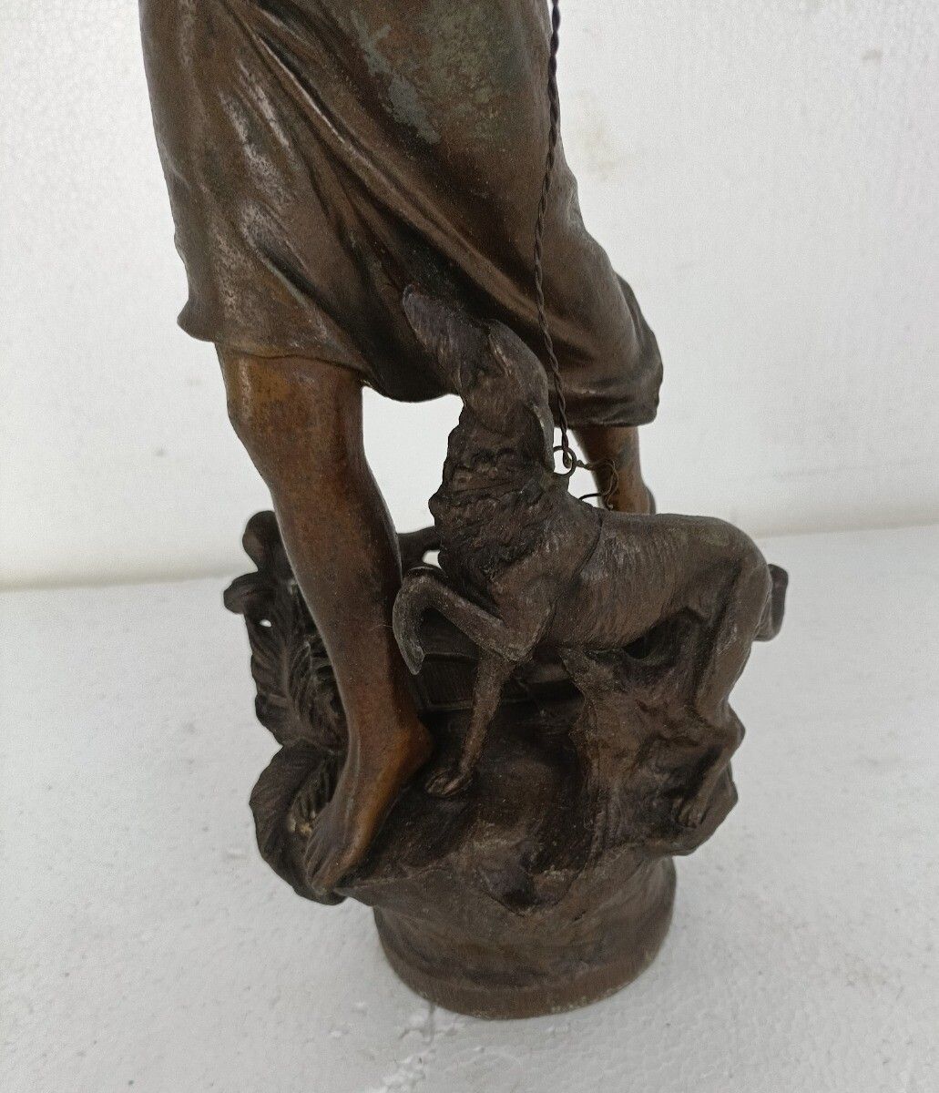 Statue Faux Copper Spelter Female Lady Warrior With Dog Trumpet Hunt Gorgeous photo furniture