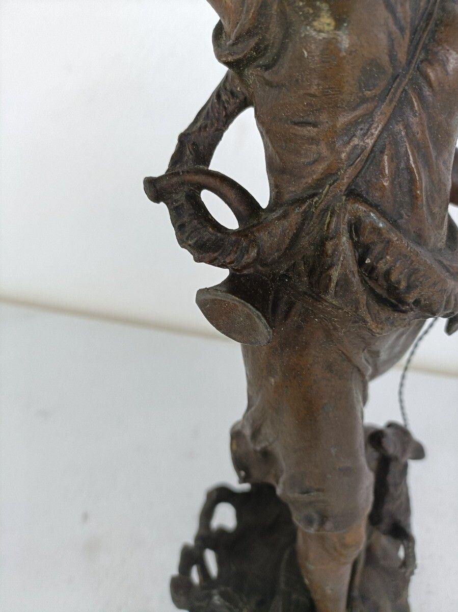 Statue Faux Copper Spelter Female Lady Warrior With Dog Trumpet Hunt Gorgeous photo 244.0