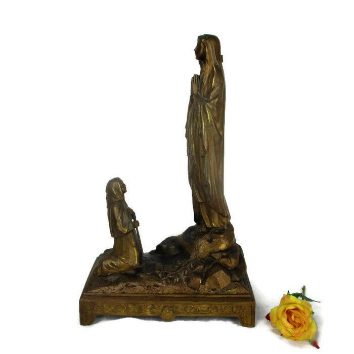 Large Art Nouveau Notre Dame De  Lourdes Music Box Virgin Mary St Bernadette