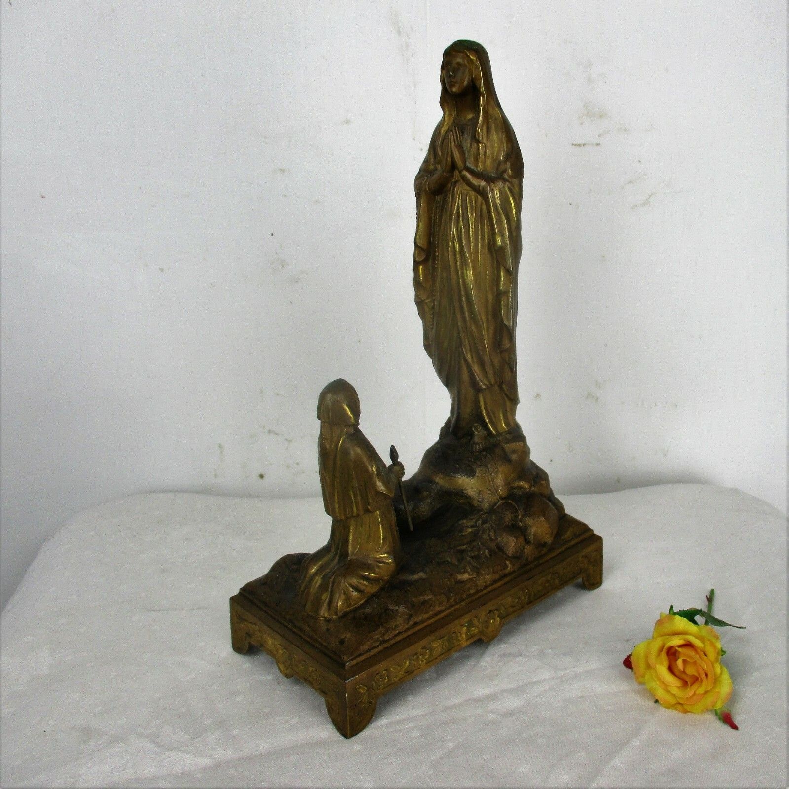 Large Art Nouveau Notre Dame De  Lourdes Music Box Virgin Mary St Bernadette photo furniture