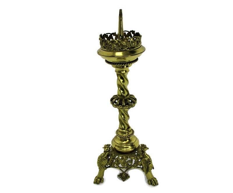 Gothic Large Candle Holder Candlestick Church Altar Brass Gargoyles Birds Dragon