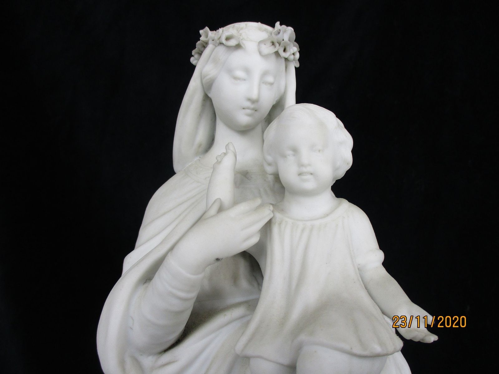 Large French Antique 1900 Bisque Statue Virgin Mary Our Lady Infant Jesus Exquis photo furniture