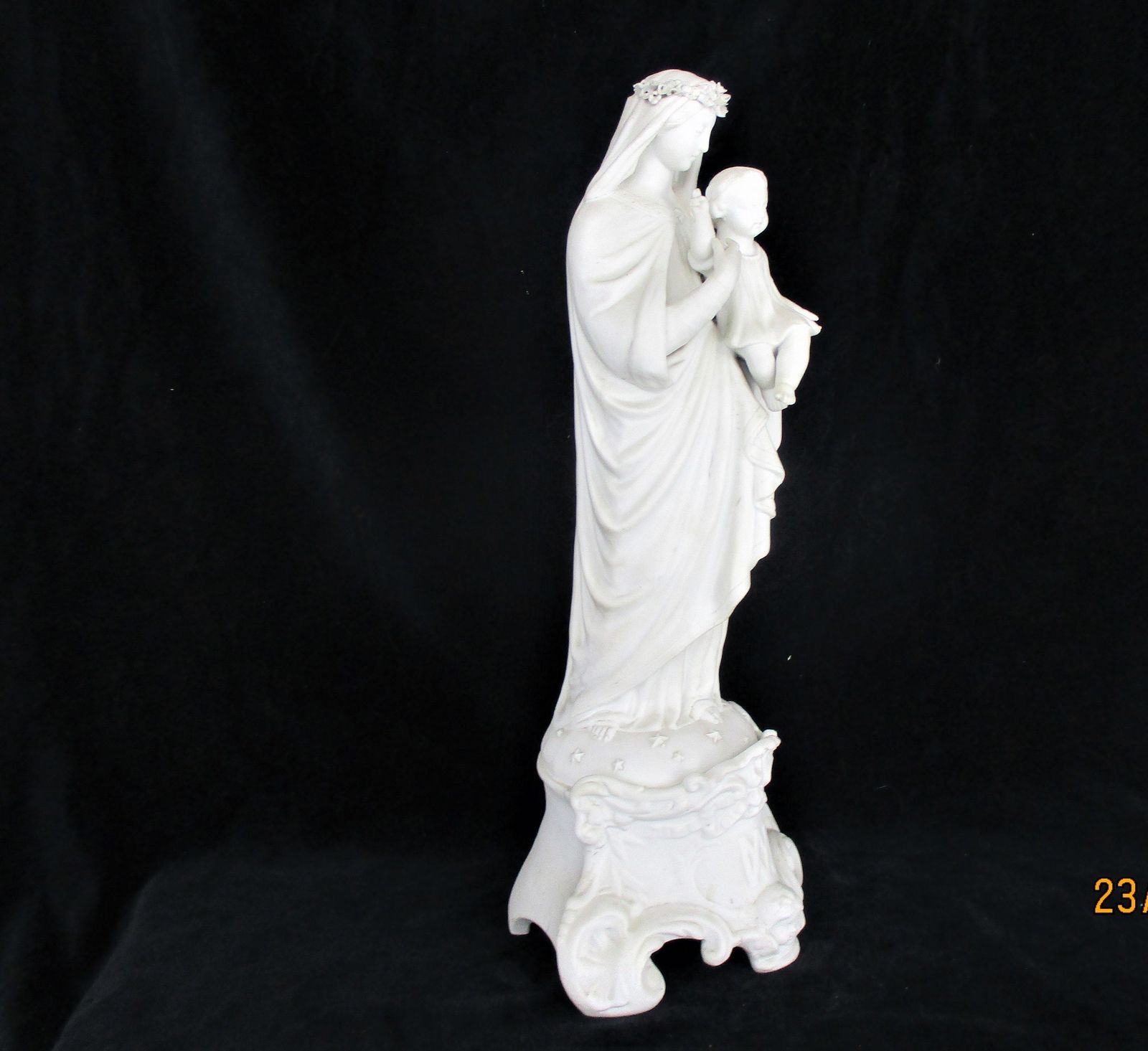 Large French Antique 1900 Bisque Statue Virgin Mary Our Lady Infant Jesus Exquis photo buy