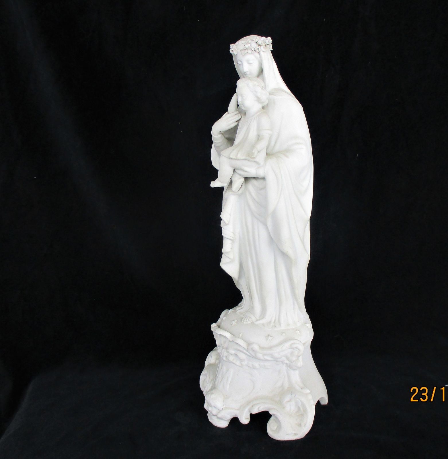 Large French Antique 1900 Bisque Statue Virgin Mary Our Lady Infant Jesus Exquis photo vintage