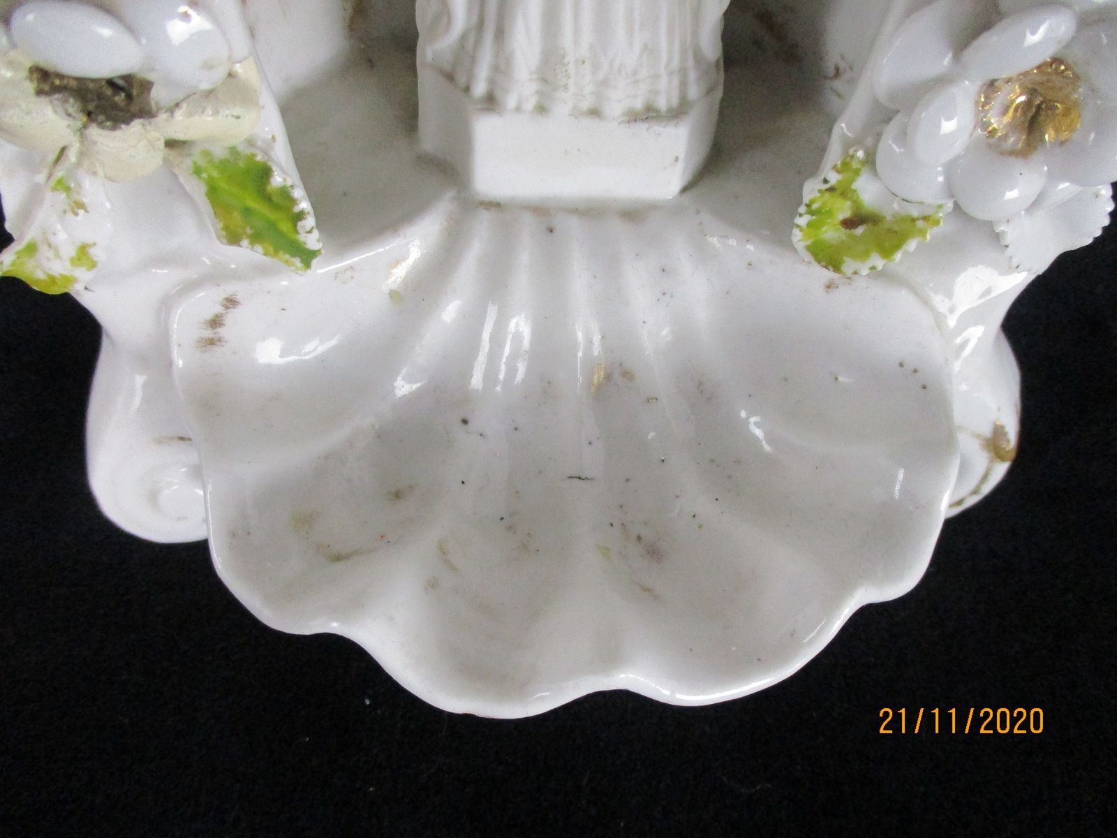French Standing Holy Water Font Vessel Bisque Porcelain Virgin & Infant Madonna photo Home Decor