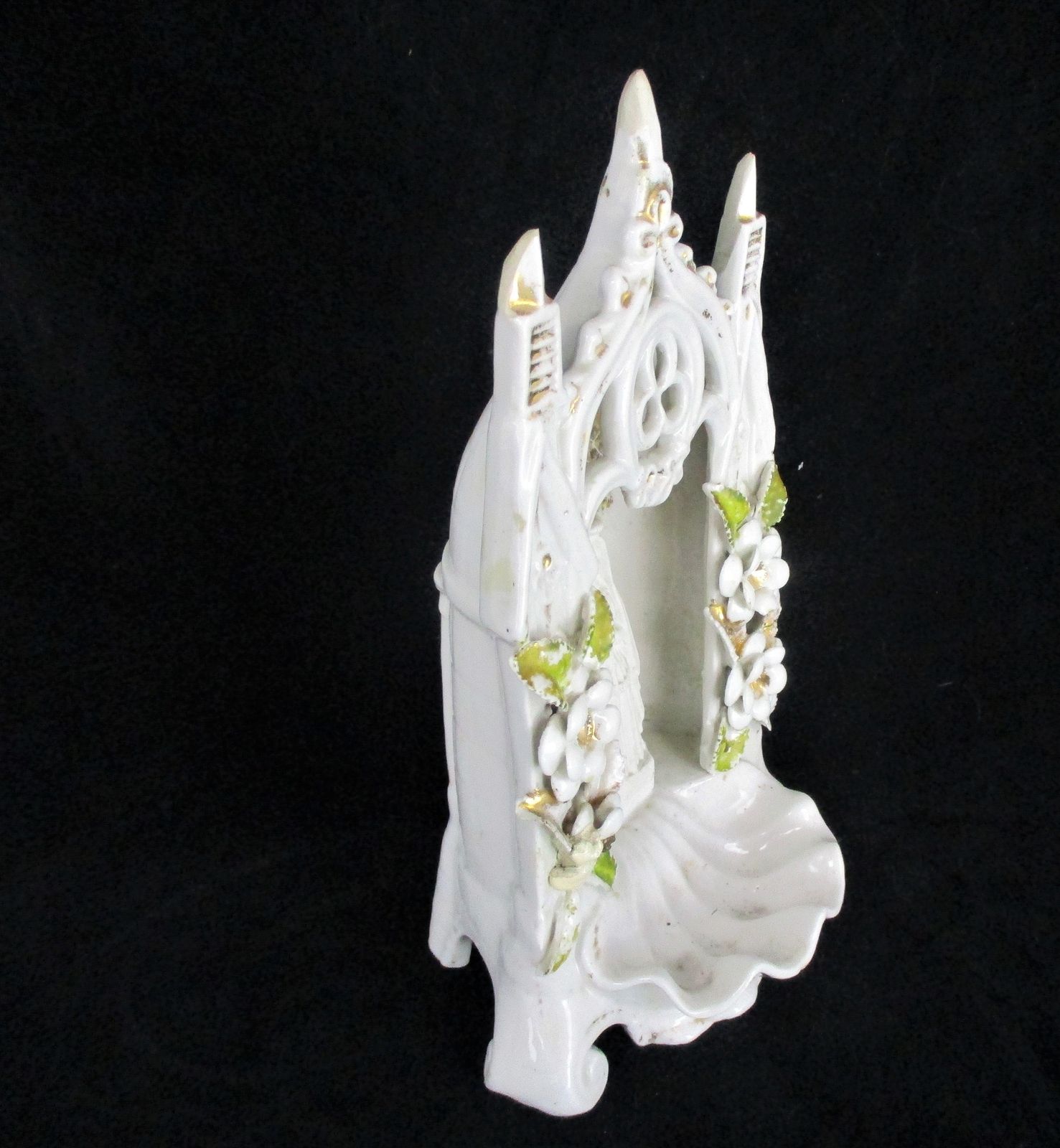 French Standing Holy Water Font Vessel Bisque Porcelain Virgin & Infant Madonna photo 142.0
