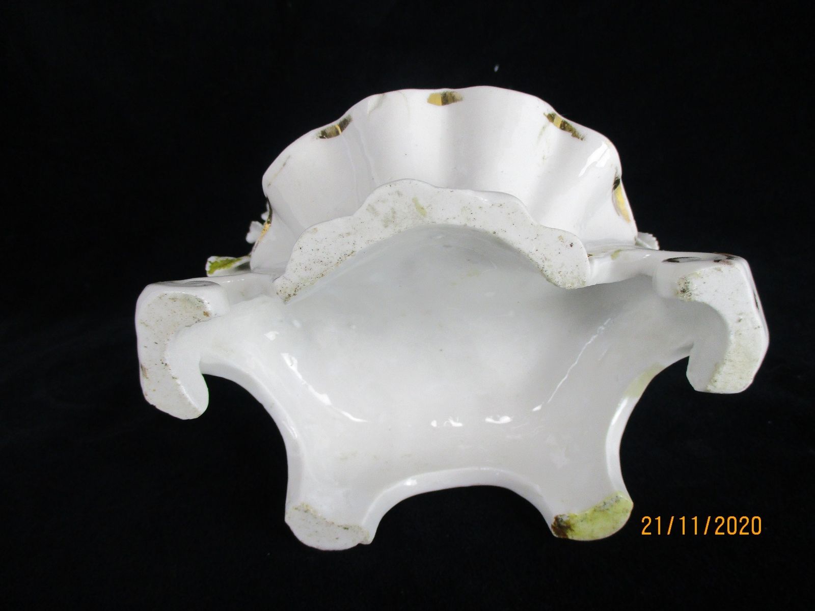 French Standing Holy Water Font Vessel Bisque Porcelain Virgin & Infant Madonna photo vintage