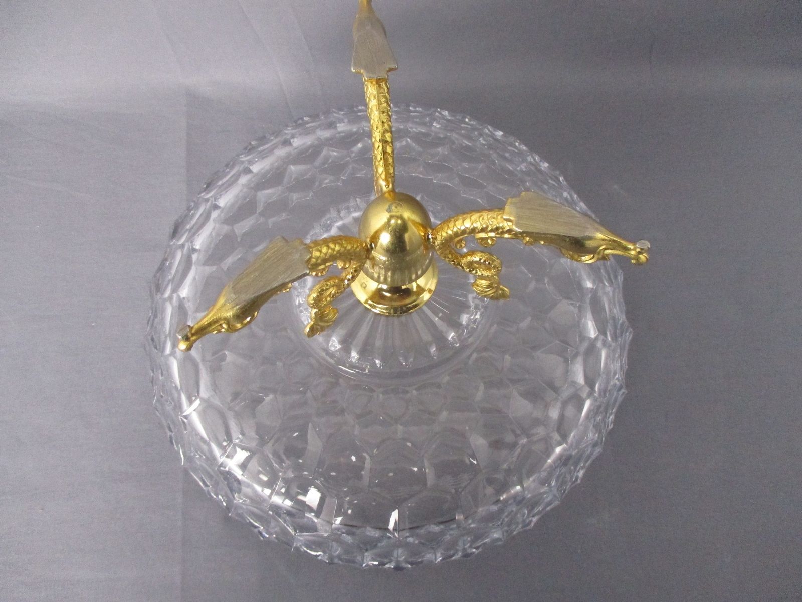 Art Glass Bowl Dish Centerpiece Basket Marked Brass Fish Legs Lovely Hollywood R photo vinterior