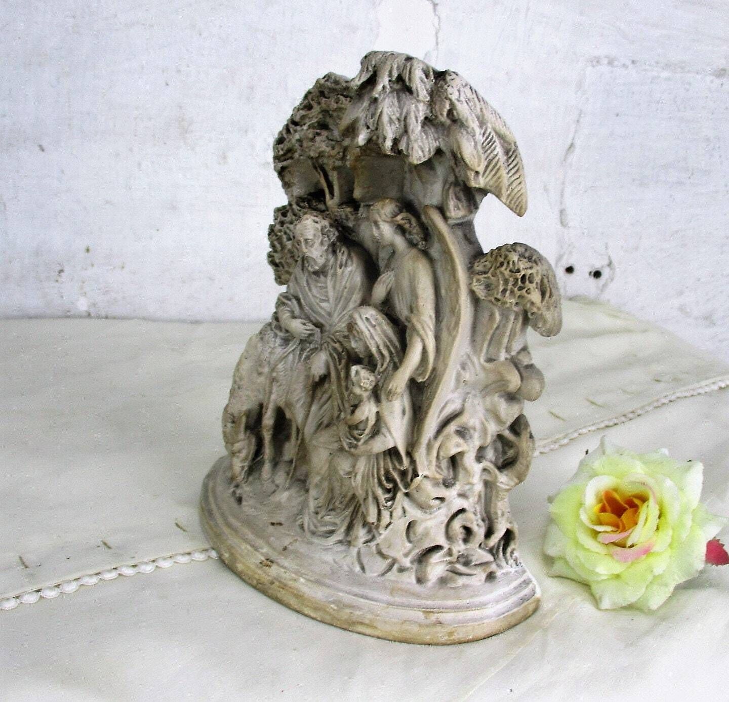 Statue Flight To Egypt Holy Family Angel Gabriel Plaster Gorgeous Htf Collector photo 97.0