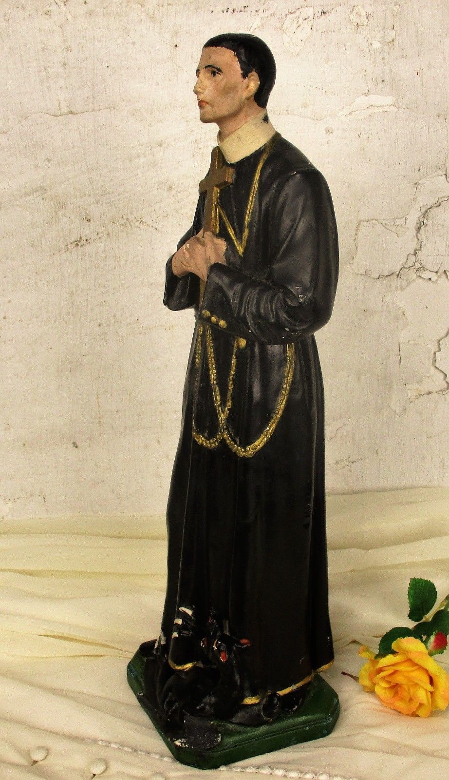 Antique Statue Saint Santo Gerard Santo Majella Dragon Plaster Priest Gothic Htf photo 223.0