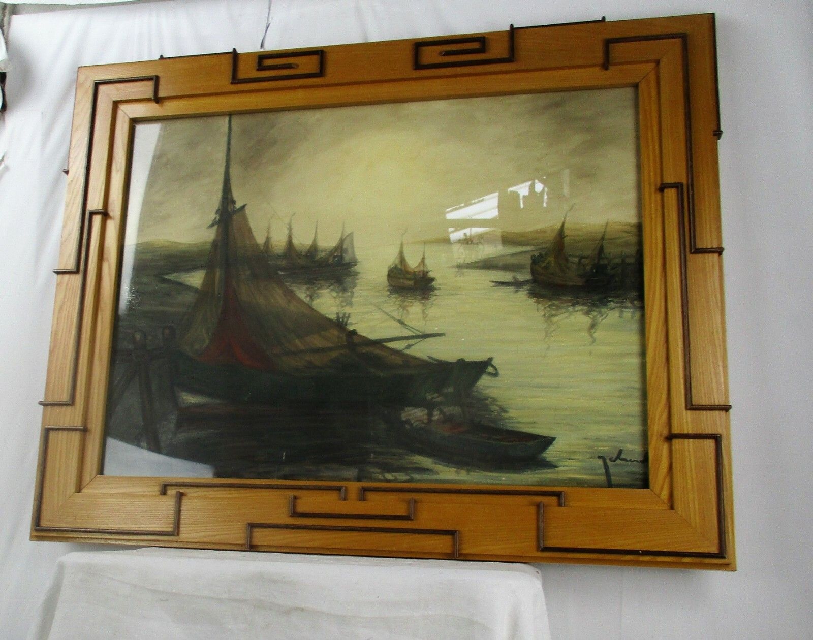 Xl Aquarel Signed Jos Idserda  Sailing Marine  Ornate Decorative Frame  Wood Wow photo for sale