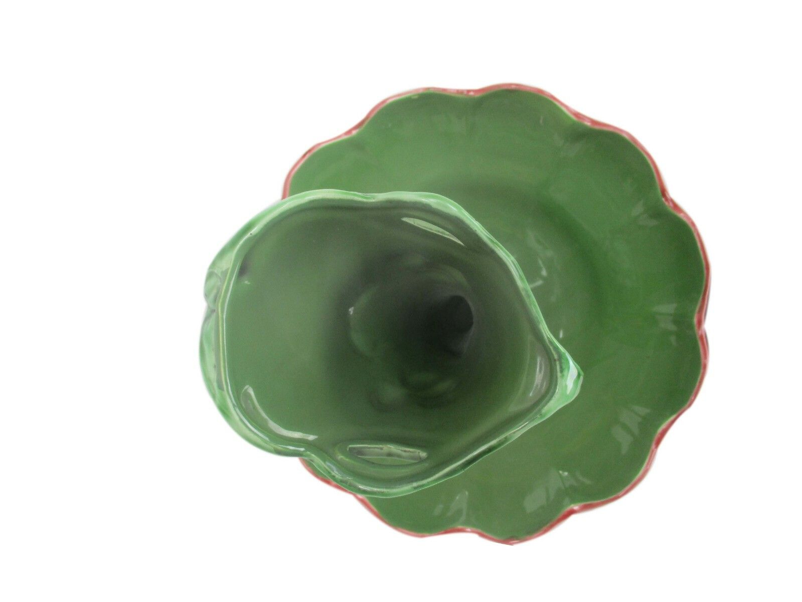 photo for sale Majolica Large Epergne Trumpet Double Vase  Center Table Piece Mistletoe Rare