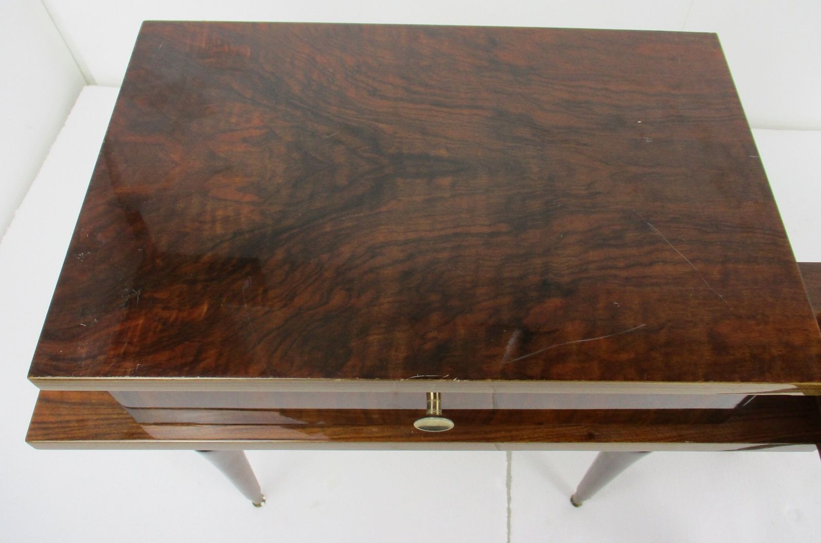 Pair Couple Vintage Night Stands End Tables Mid Century Modern Lackered Wood Pop photo for sale