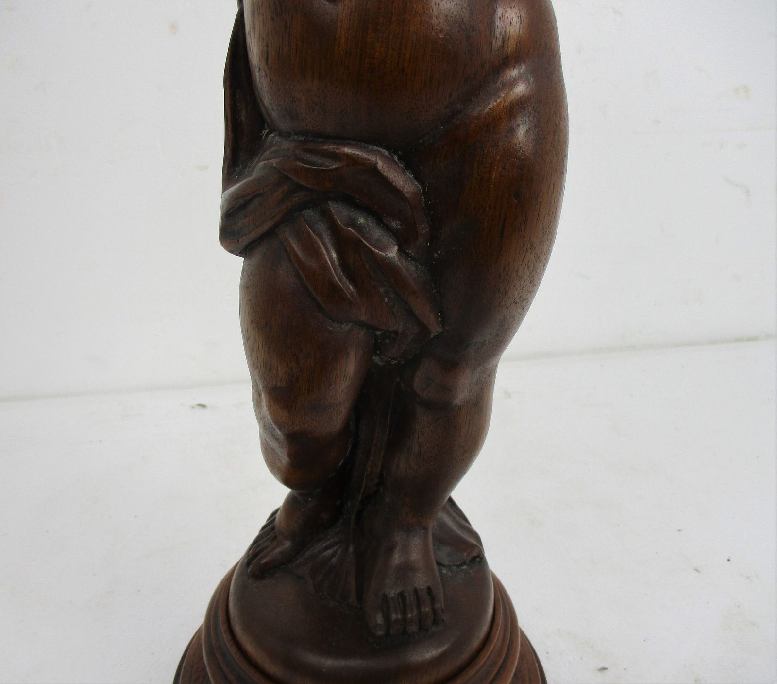 L Hand Carved Wood Statue Little Boy Cherub Putti Signed De Hondt Willy Piece Of photo for sale