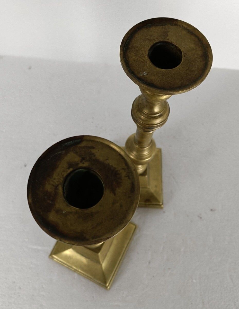 Pair Of Candle Sticks Candle Holders Antique 1900s Jugendstil Brass photo 117.0