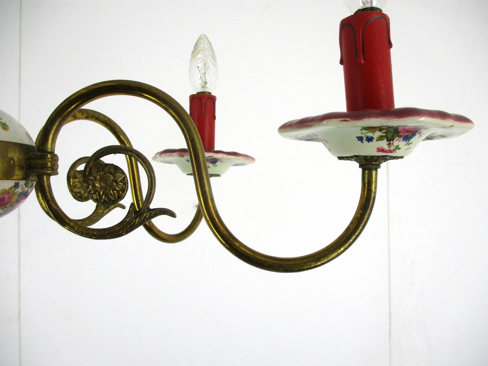 Chandelier 6 Arms Lights Ceramic Porcelain Ceramic Brass Italian Pink  Flowers photo buy
