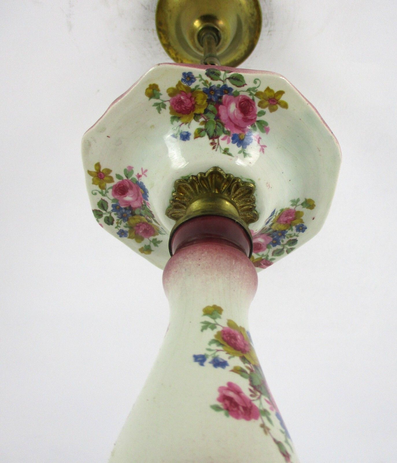 photo furniture Chandelier 6 Arms Lights Ceramic Porcelain Ceramic Brass Italian Pink  Flowers