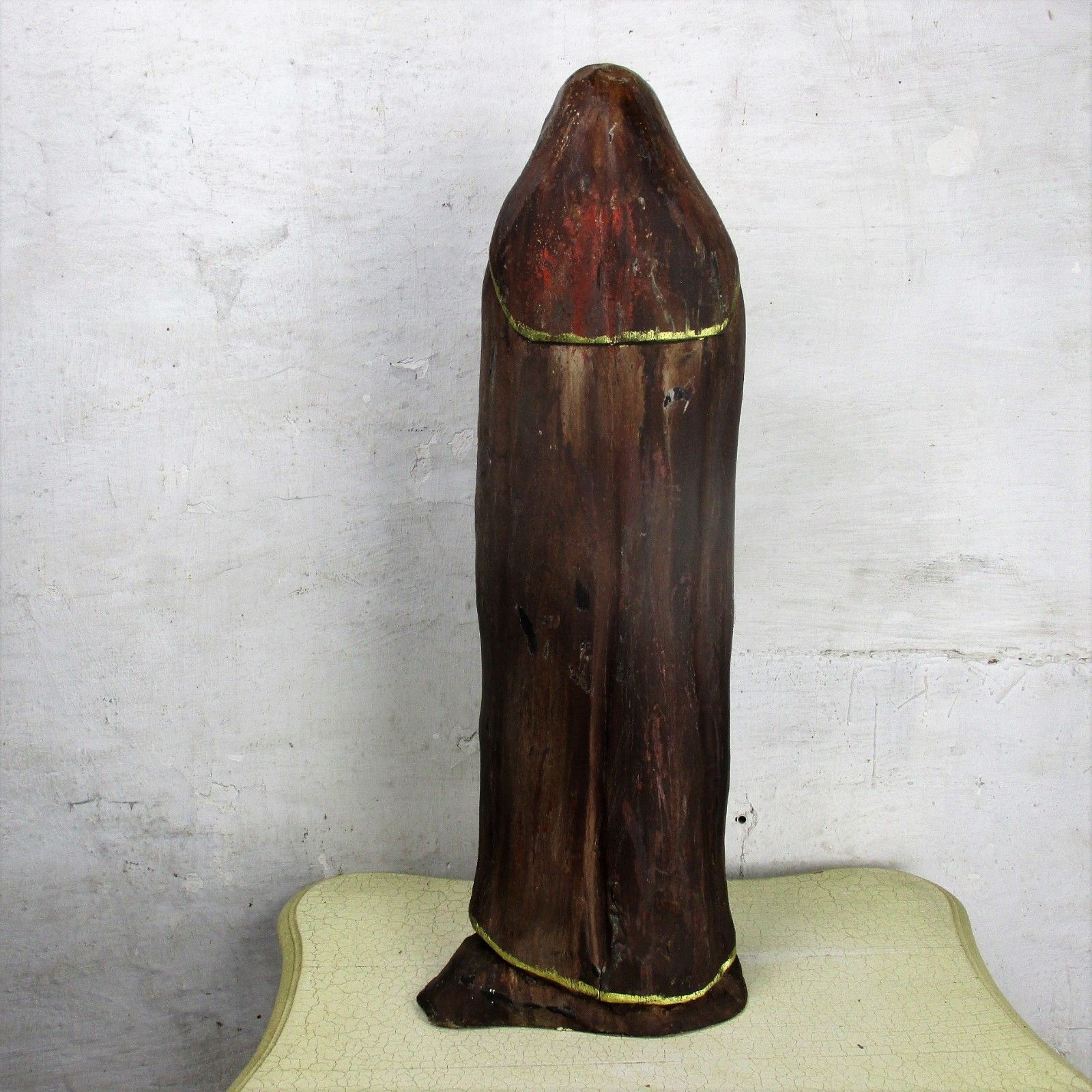 Large Hand Carved Wooden Statue  Nun Saint Holding Chalice Gold Touches Folk Art photo buy