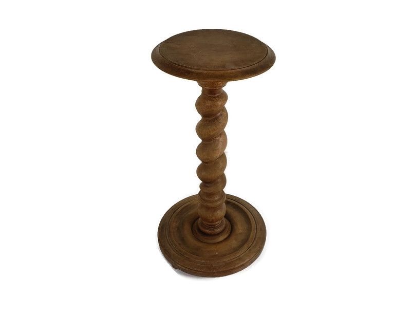 Hand Carved Wood Barley Twist Pedestal Display Side Table Plant Stand Barn Count