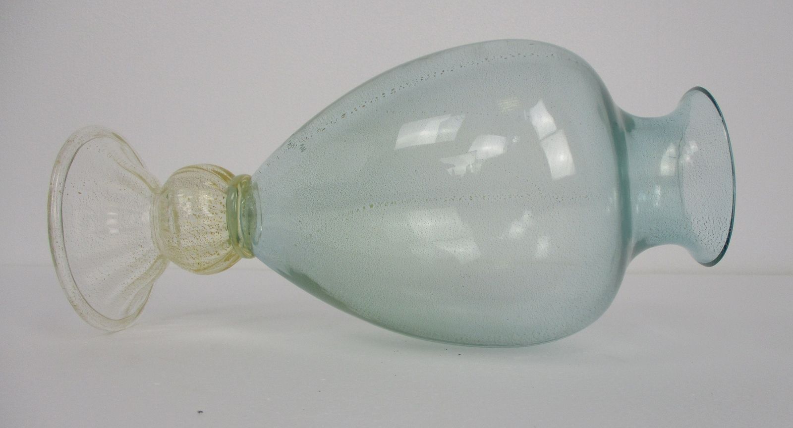 Linea Padovan Marked Vintage Venice  Art Glass Italian Murano Vase Blue Gold photo furniture