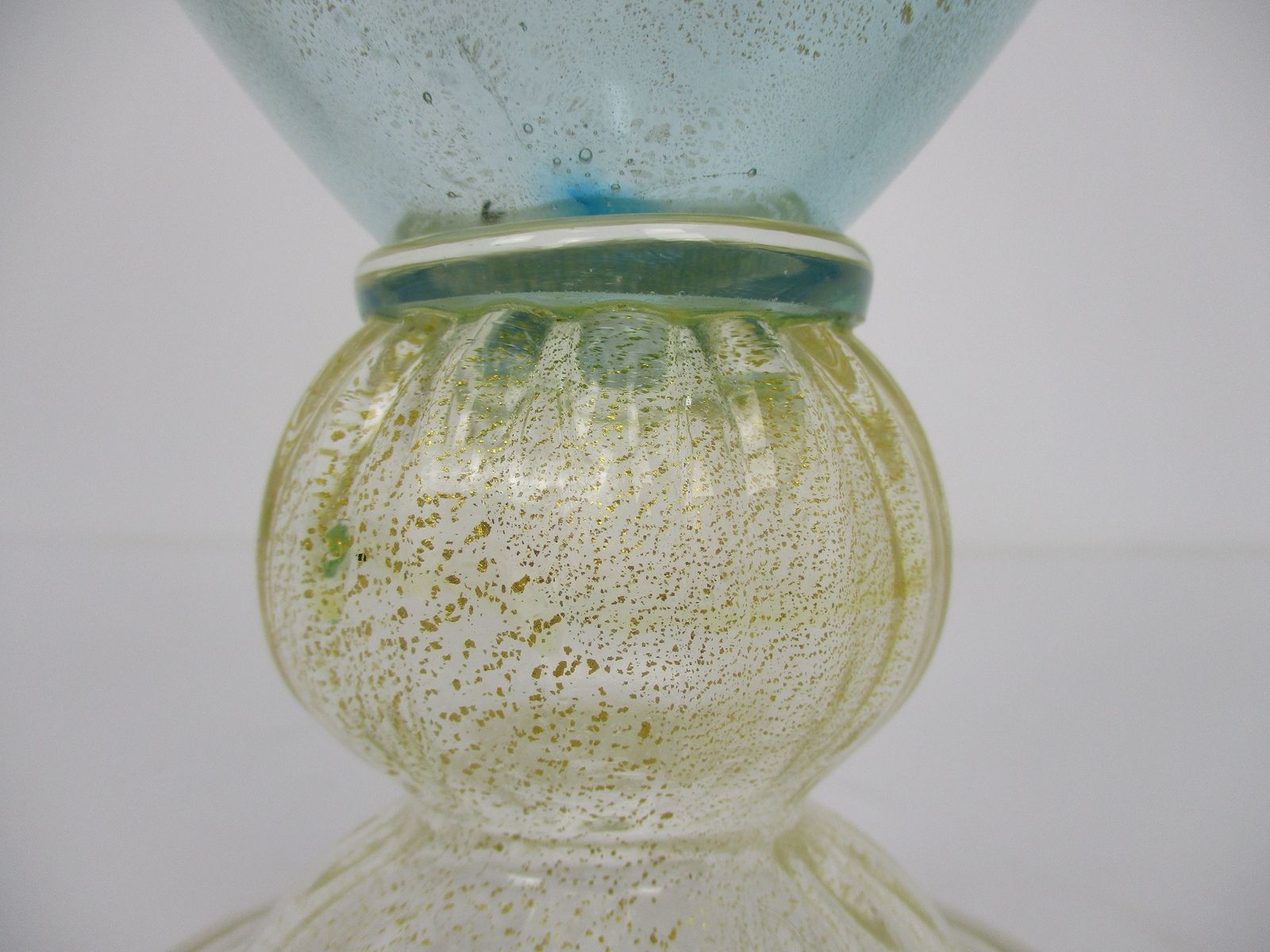 Linea Padovan Marked Vintage Venice  Art Glass Italian Murano Vase Blue Gold photo vinterior