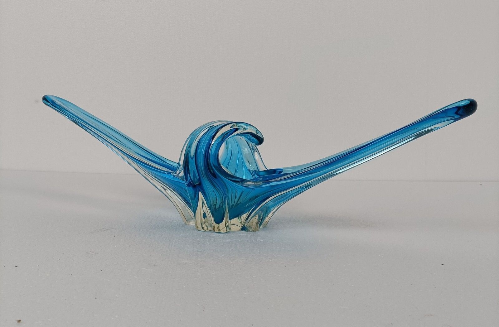 Italian Blue Clear Bowl Dish Centerpiece Murano Seguso Art Glass Stunning Wow photo 278.0
