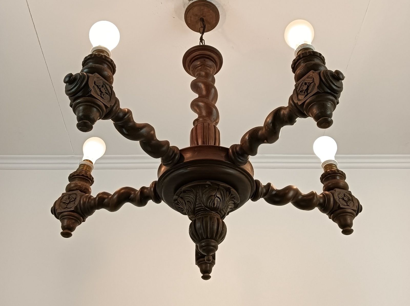Barley Twist Wood Chandelier Hand Carved Wood Ornate 5 Lights Barn Country Farmh photo buy