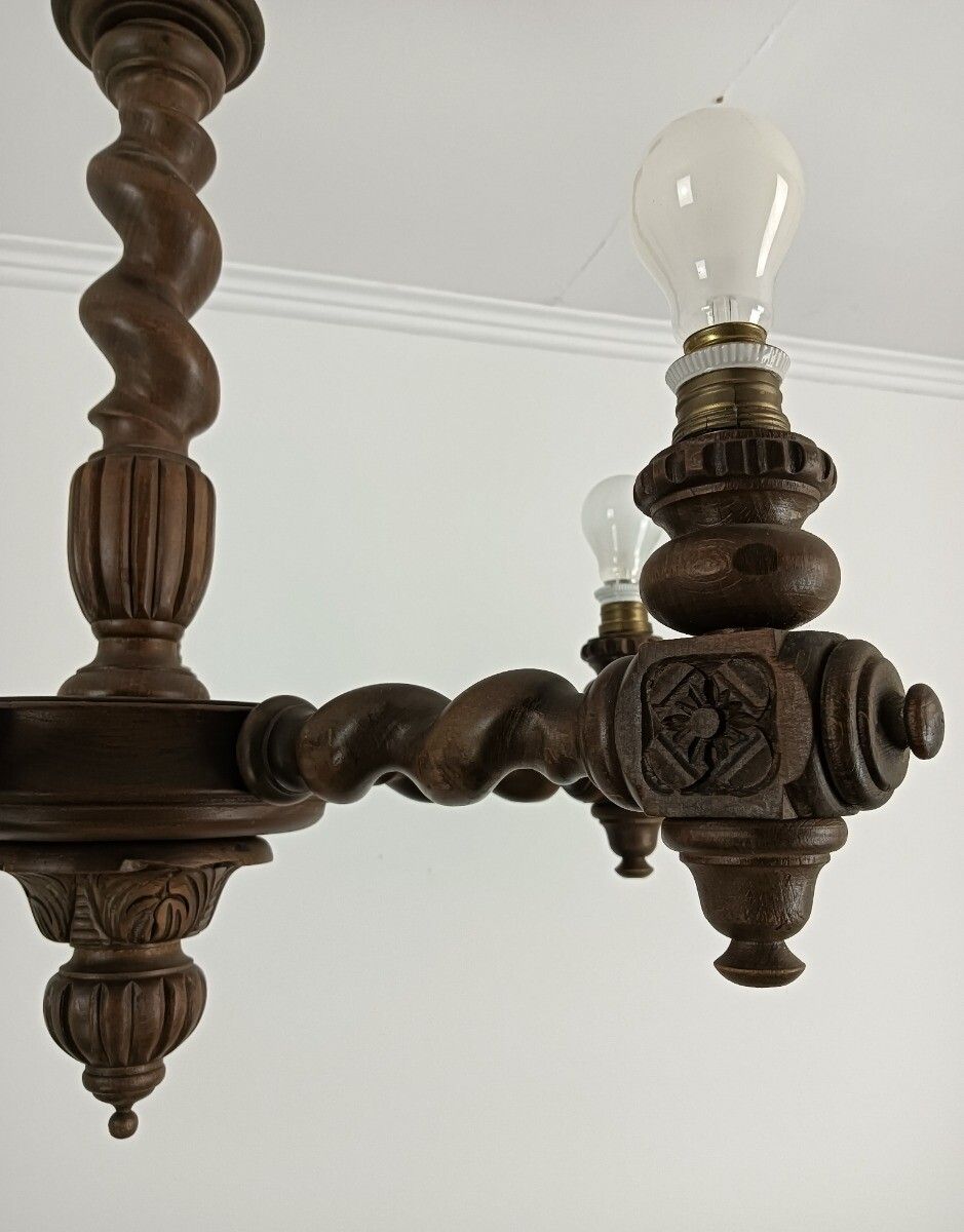photo furniture Barley Twist Wood Chandelier Hand Carved Wood Ornate 5 Lights Barn Country Farmh