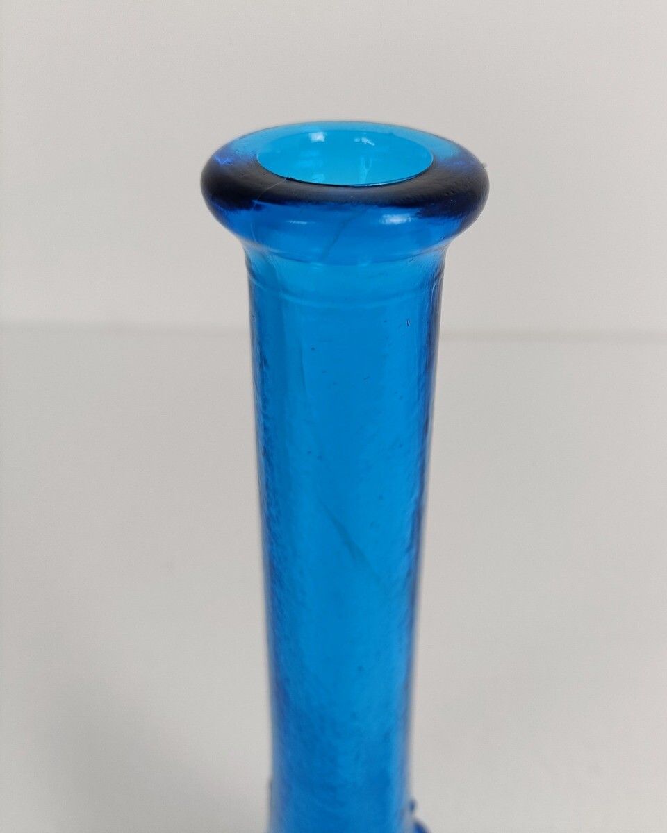 Art Bubbled Glass  Blue  Empoli  Bottle Italian Grapes Rare Color Collector Pop photo 244.0