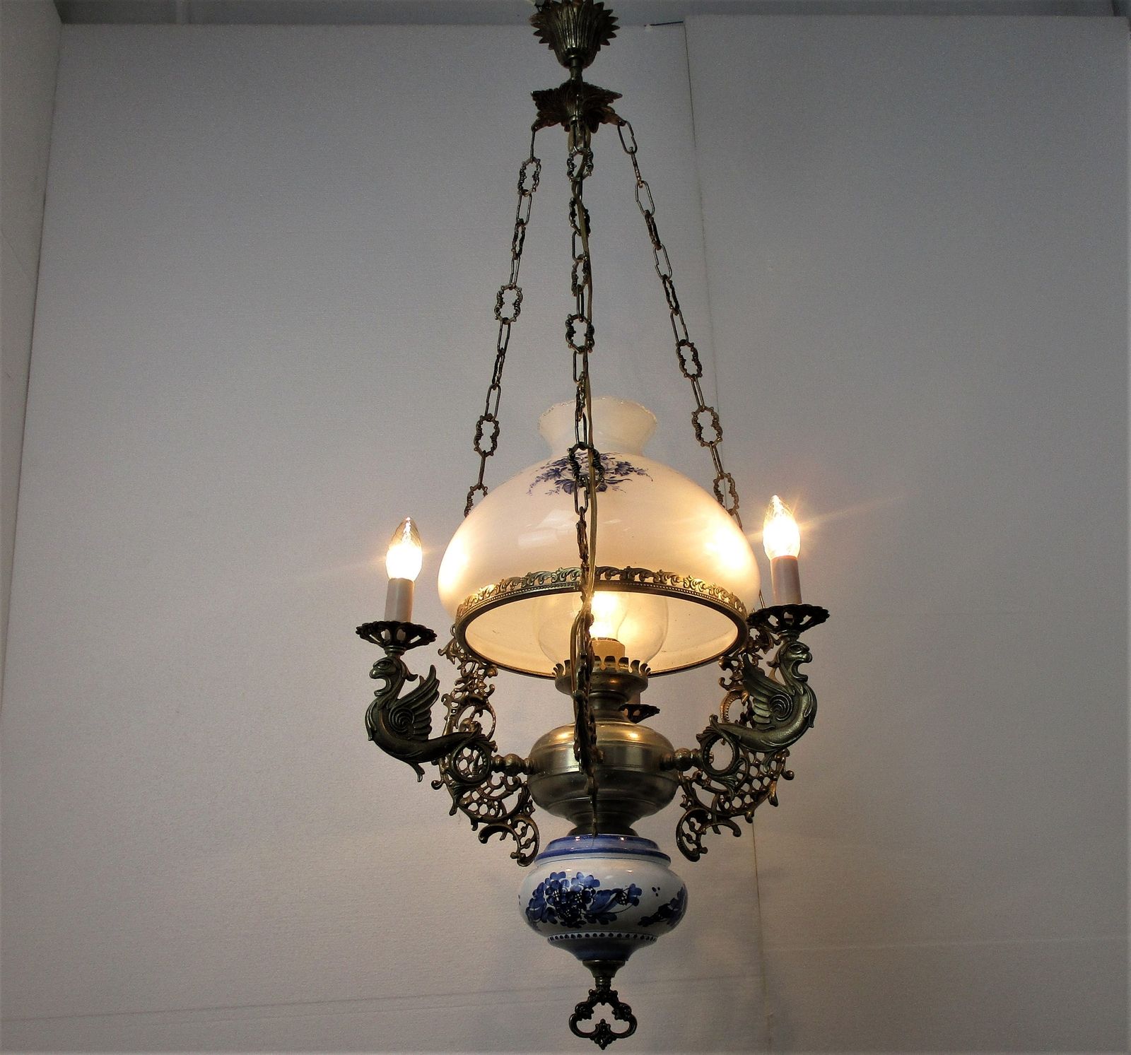 Gothic Dragons Delft Blue White Porcelain Chandelier Lampe Belge Wow 4 photo furniture
